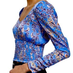 EUC Free People Santiago Boho Top Periwinkle Floral Size Small
